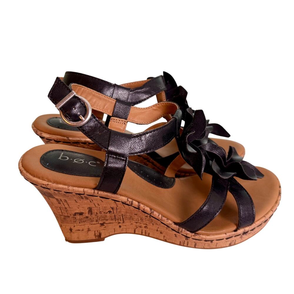 B.O.C. Edith Gladiator 3D Floral Leather T-Strap Jute Cork Wedge Sandal Size 9